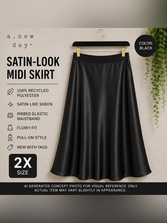 a new day Dresses & Skirts - NWT A New Day Black Satin-Look Midi Skirt 2X